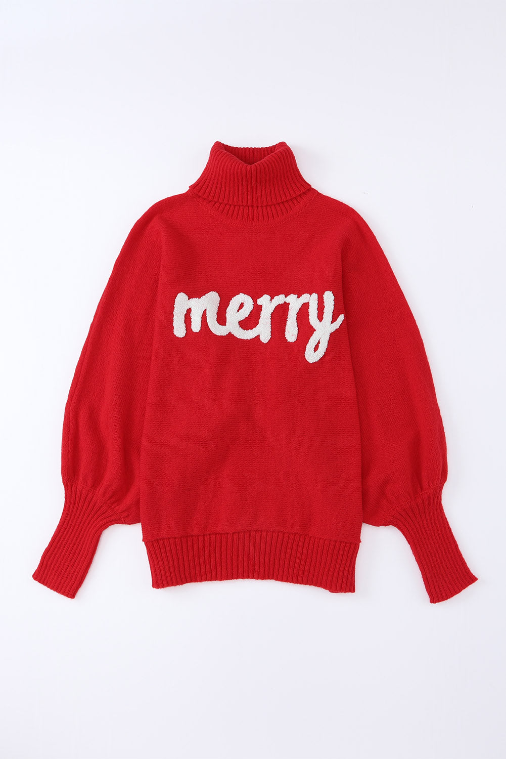 Merry Embossed Letter High Neck Sweater