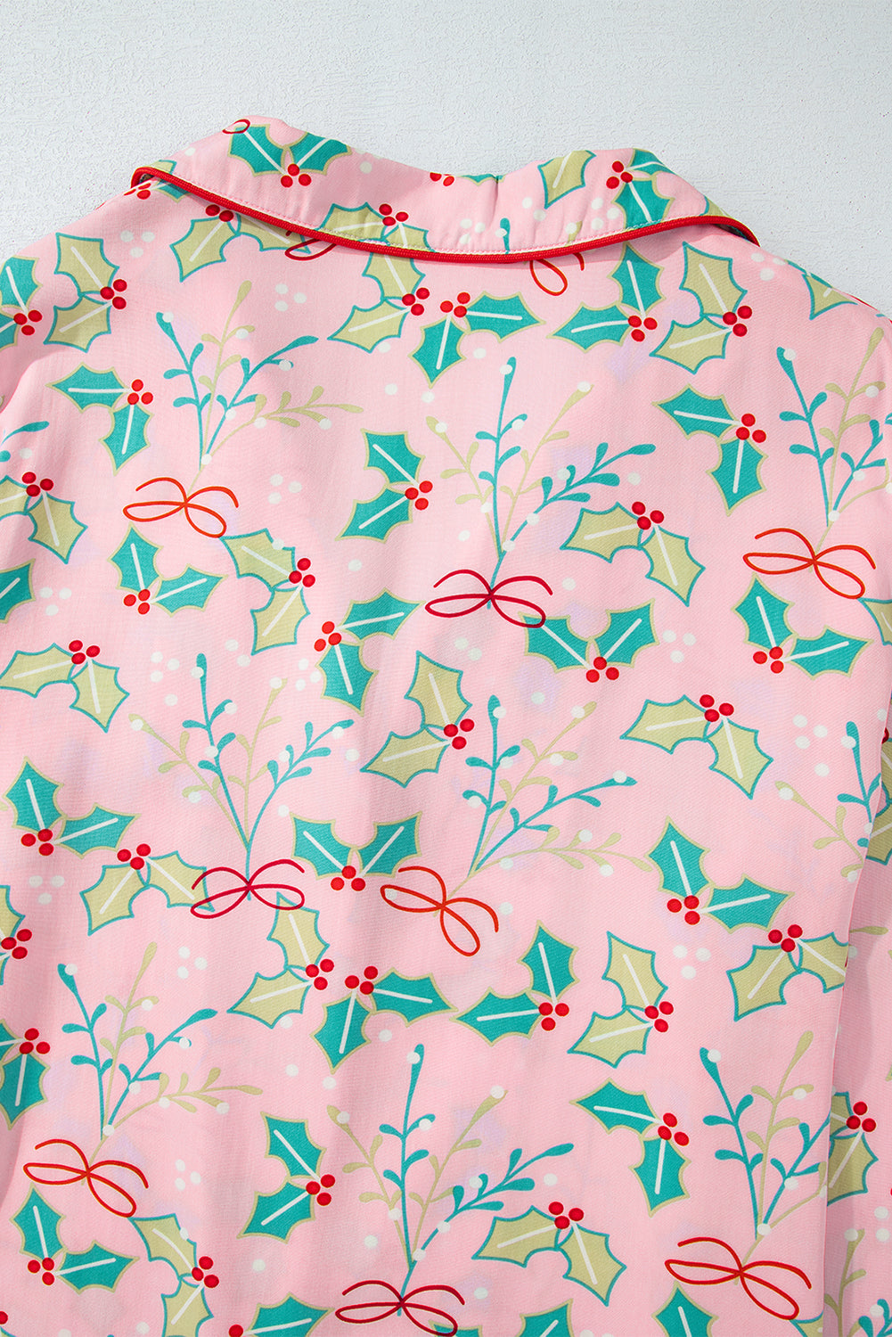 Pink Holly Berry Print Long-sleeve Christmas Pajama Set