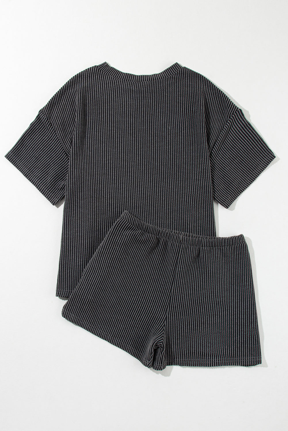 Ribbed Corded Knit Loose Fit Tee and Shorts Set