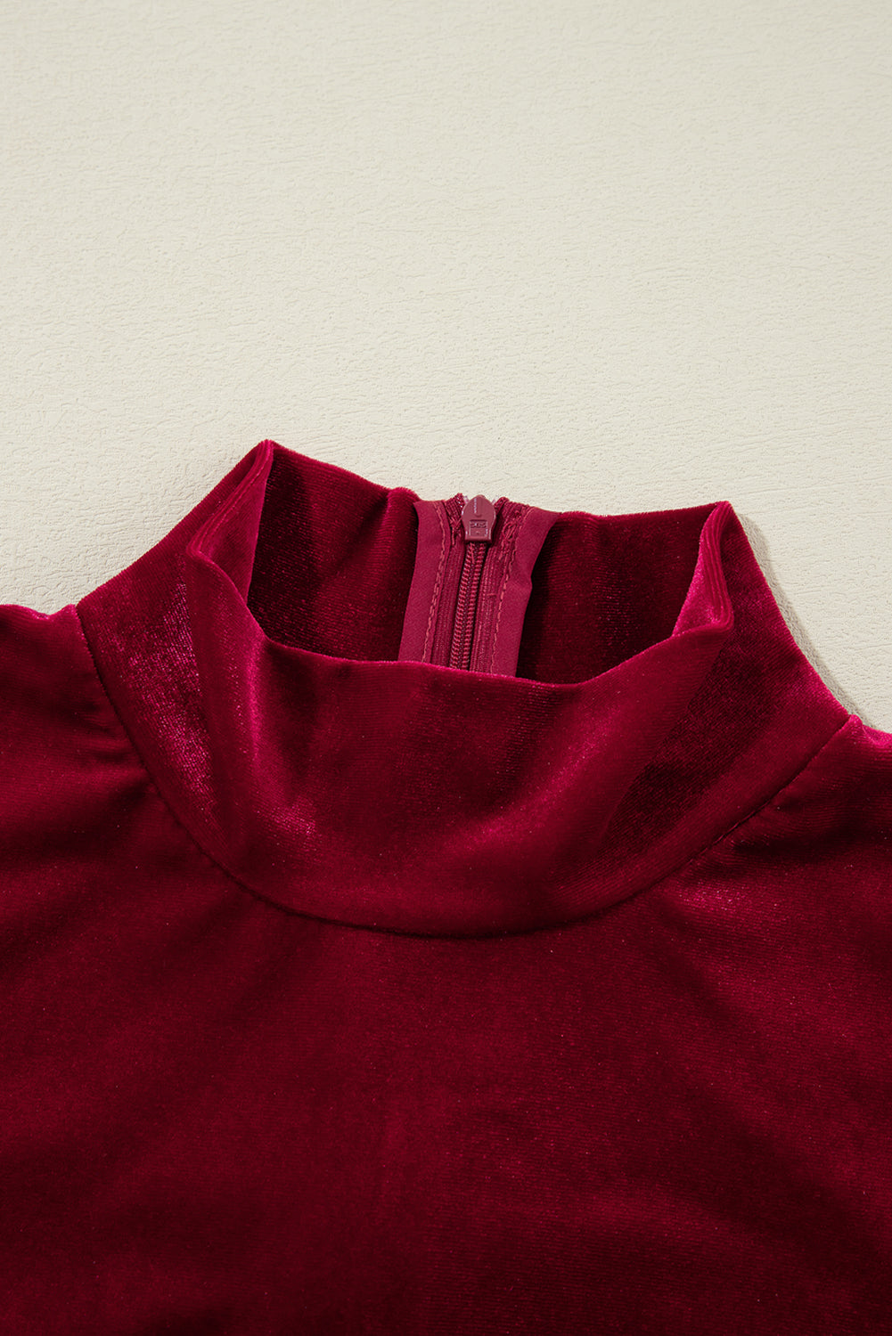 Red Velvet Mock Neck Tiered Ruffle Mini Dress