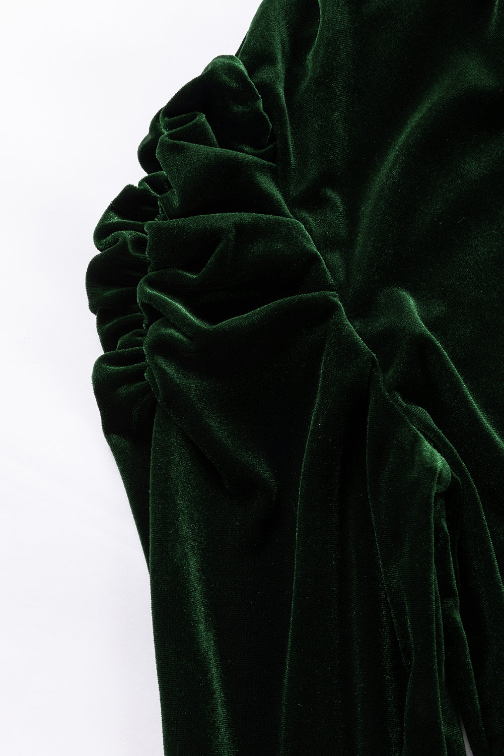 Emerald Green Tie Back Neck Ruffled Sleeve Velour Blouse