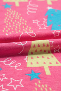 Pink with Blue & White Christmas Tree Print V-Neck Tee and Pants Lounge Set