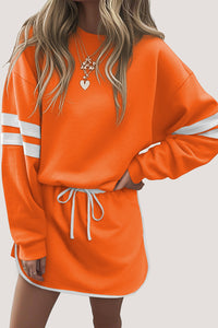 Varsity Stripe Detail Drop Shoulder Pullover Mini Skort Set