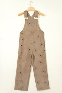 Khaki Flower Print Corduroy Overalls