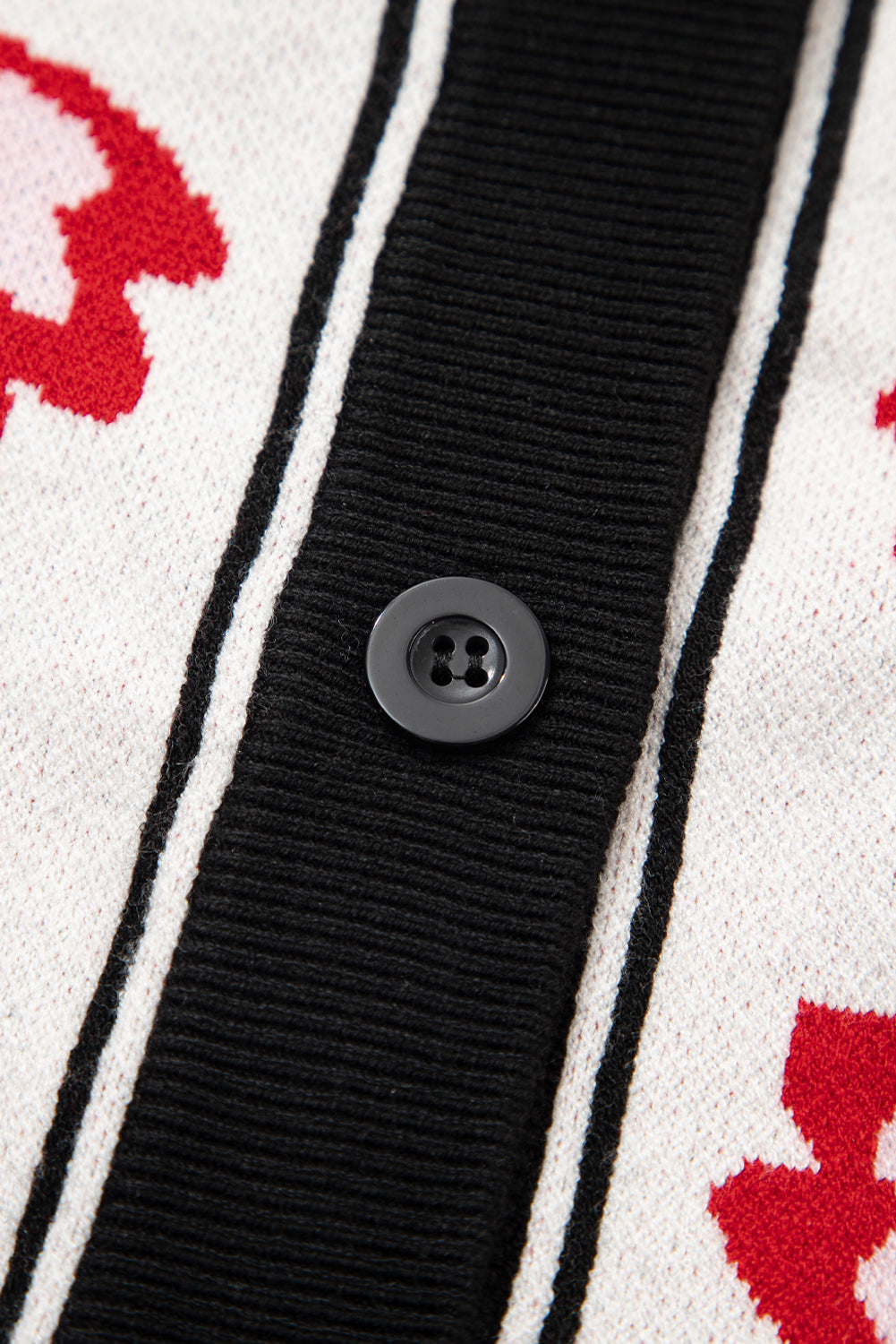 Red and Black Floral Print Button Down V-Neck Knit Cardigan