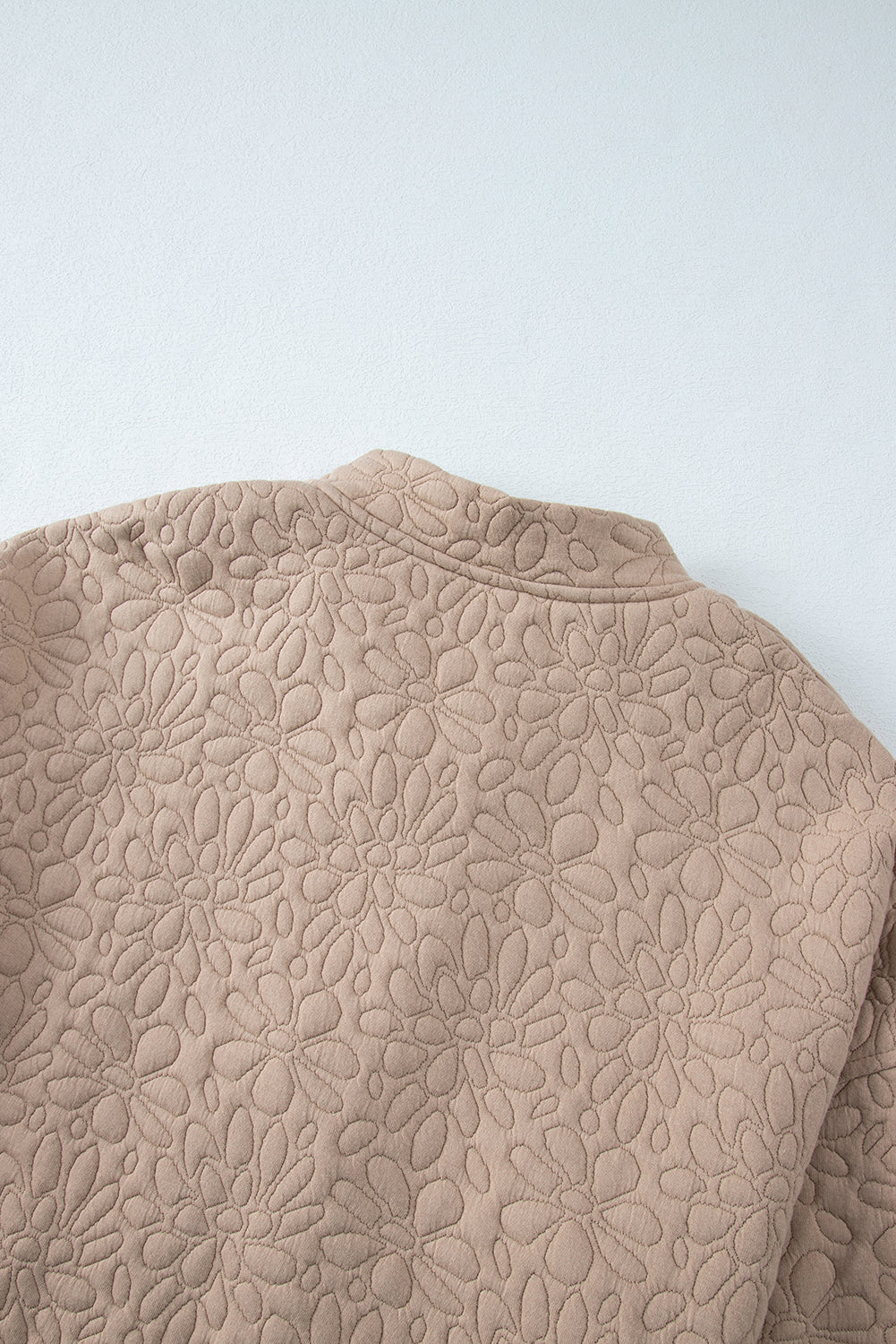 Beige Floral Design Quilted Zip Up Jacket