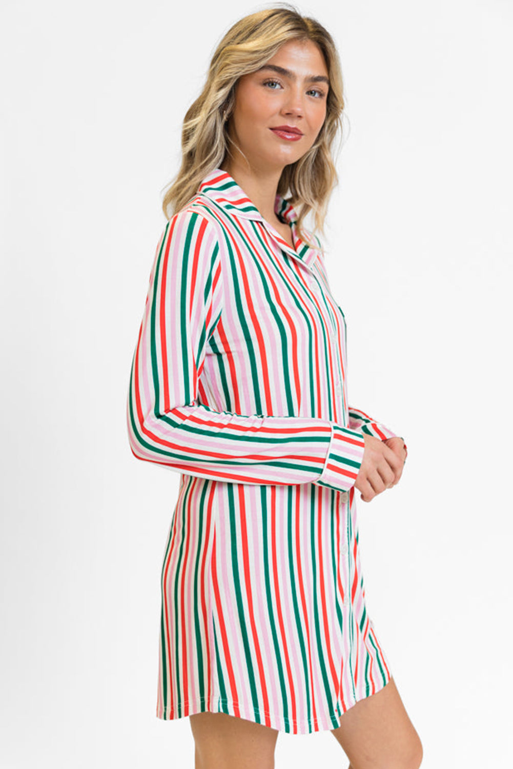 Pink Candy Stripe Christmas Long Sleeve Night Shirt