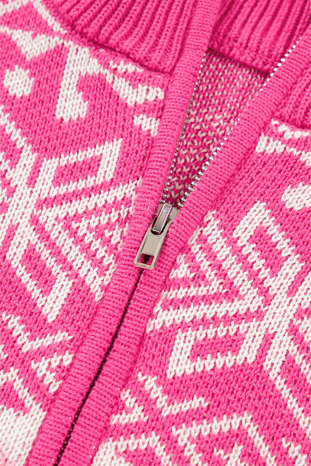 Pink Snowflake Quarter Zip Mock Neck Sweater