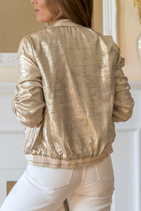 Gold Metallic Zip up Baseball Jacket