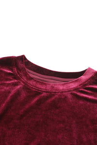 Burgundy Velour Long-sleeve Top & Pants Lounge Set