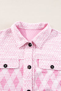 Pink Geometric Design Textured Button Up Shacket