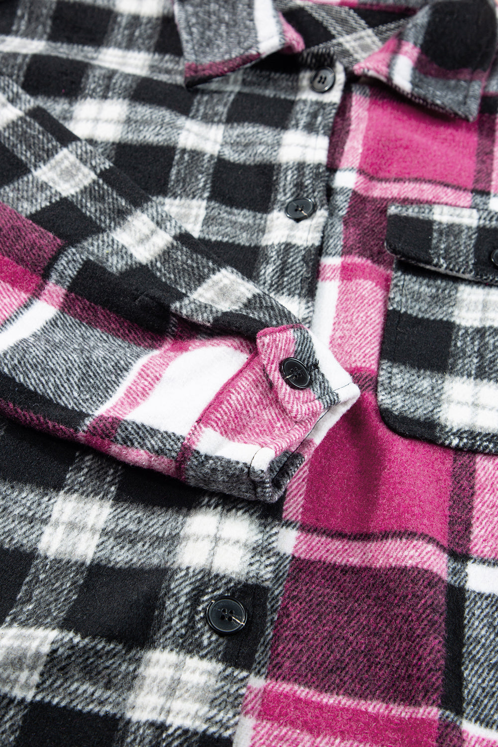 Black & Fuchsia Plaid Colorblock Shacket