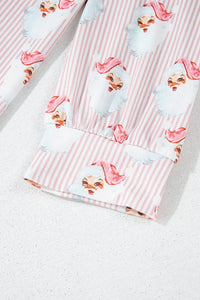 Pink Santa Claus Print Long-sleeve Top & Pants  Lounge Set