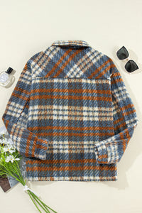 Rust and Blue Plaid Button Down Jacket with Chest and Side Pockets