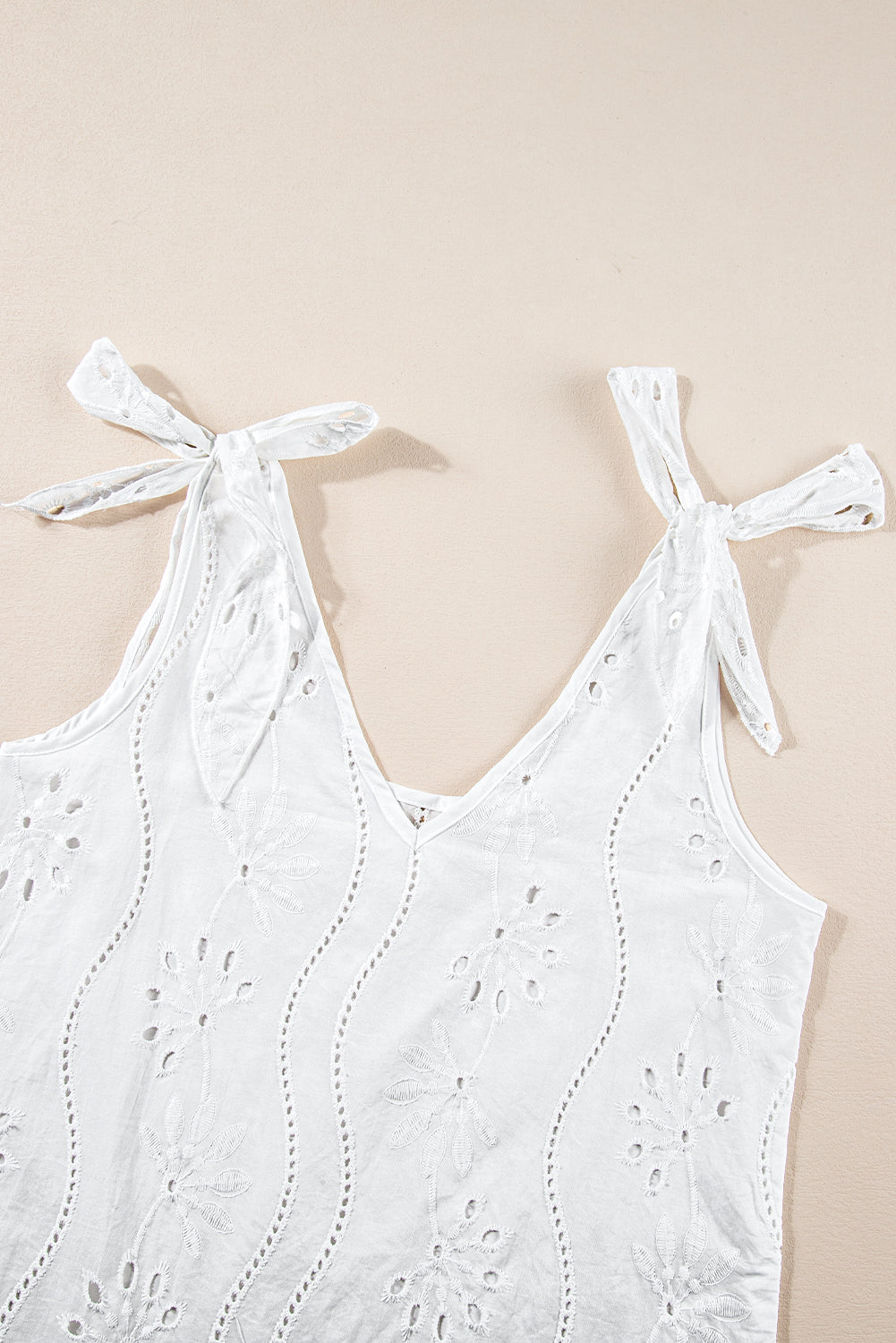 Embroidery Patterned Knotted Straps V-Neck Tank Top