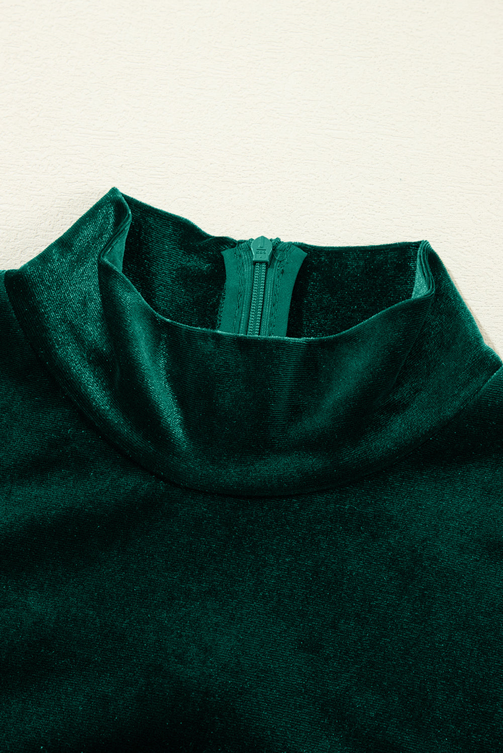 Emerald Velour Mock Neck Tiered Ruffle Mini Dress