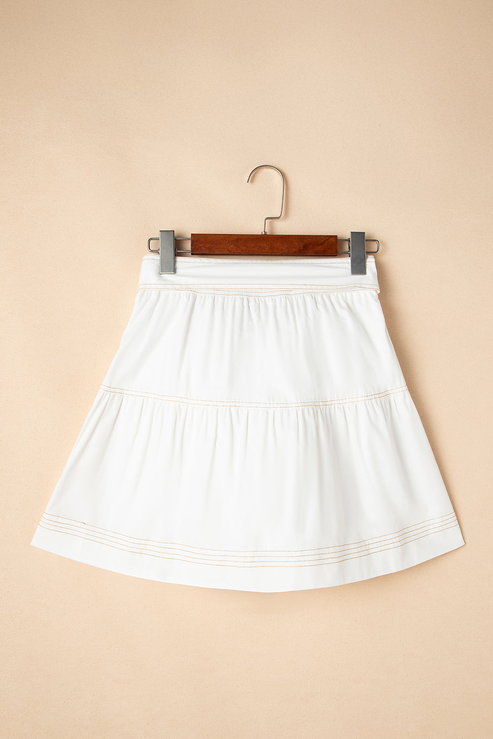 White High Waist Tie Knot A-Line Tiered Mini Skirt