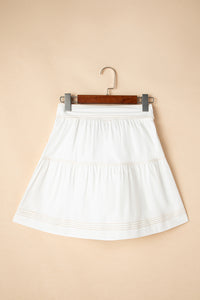 White High Waist Tie Knot A-Line Tiered Mini Skirt