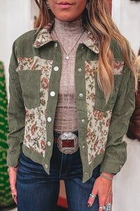 Sage Green Corduroy Vintage Floral Patchwork Jacket