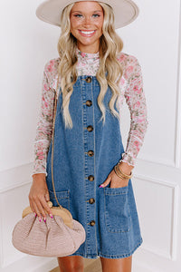 Denim Button Down Overall Dress with Pockets