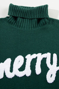 Merry Embossed Letter High Neck Sweater