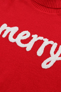 Merry Embossed Letter High Neck Sweater