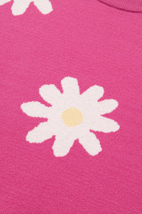 Bright Pink Daisy Crew Neck Long Sleeve Sweater