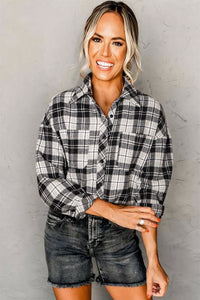 Black and White Plaid Chest Pockets Button Down Shirt