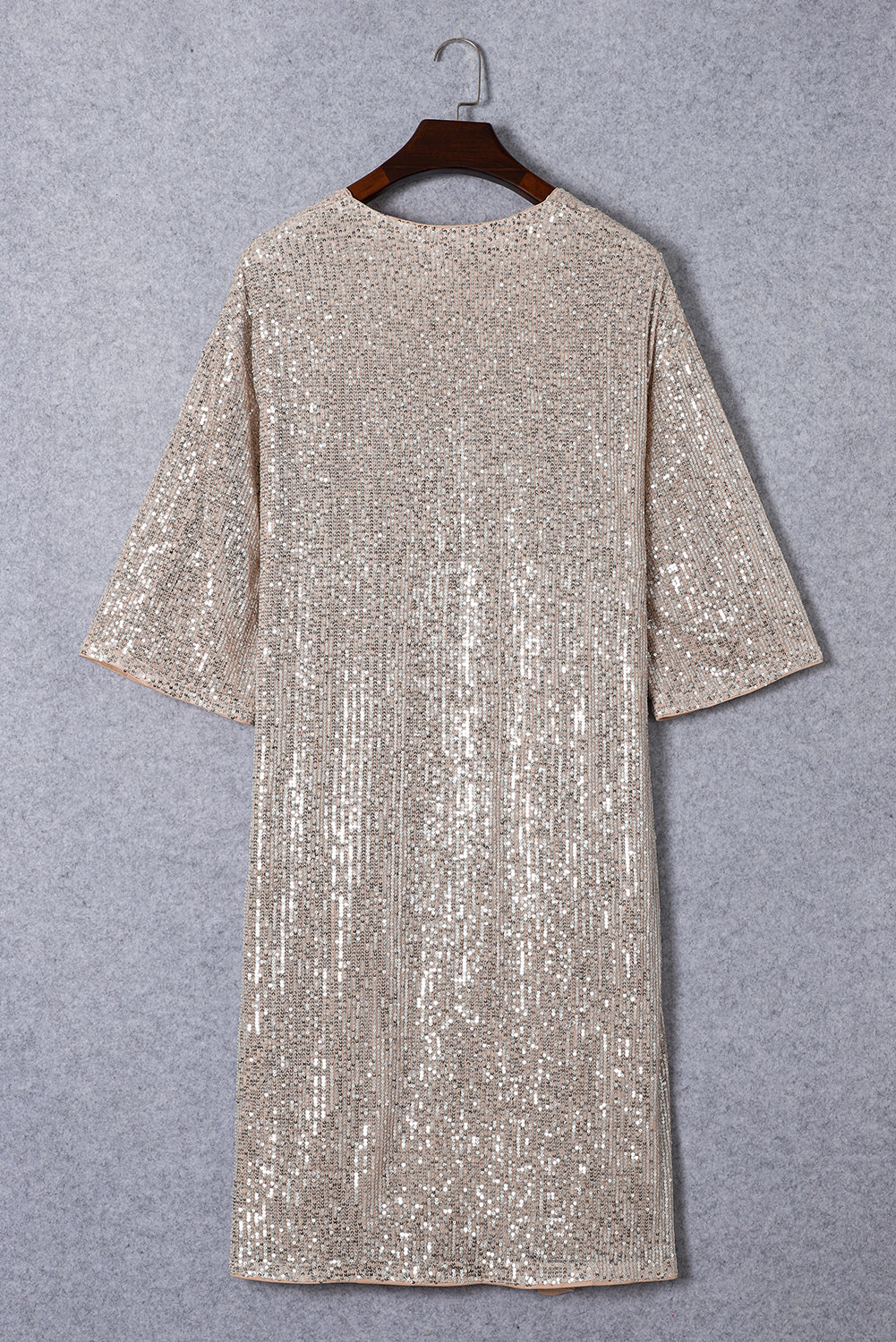 Champagne Sequin 3/4 Sleeve Open Front Duster Kimono