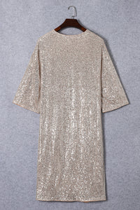 Champagne Sequin 3/4 Sleeve Open Front Duster Kimono