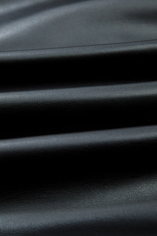 Black Faux Leather Ruffle Hem Sleeveless Mini Dress