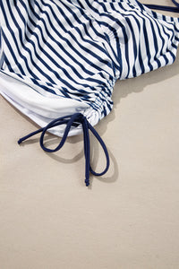 Blue Stripe Drawstring Tankini 2-Piece Swimsuit