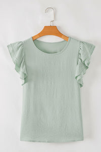 Sage Ruffled Cap Sleeve Textured Blouse