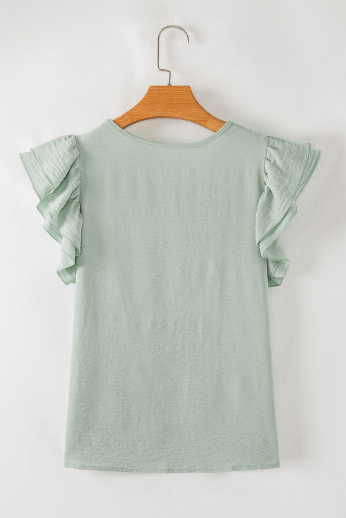 Sage Ruffled Cap Sleeve Textured Blouse