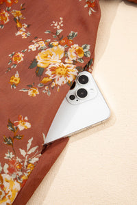 Rust Floral Puff Sleeve Square Neck Knot Open Back Mini Dress