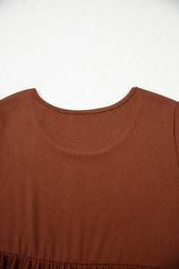 Brown Rust Ribbed Scoop Neck Empire Waist Long Sleeve Mini Dress