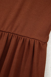 Brown Rust Ribbed Scoop Neck Empire Waist Long Sleeve Mini Dress