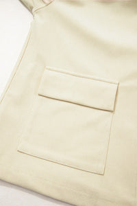 Light Beige Faux Black Leather Collar Zip Up Corduroy Jacket