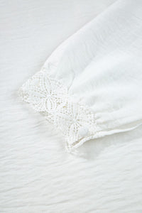 White Lace Trim Button Up Textured Blouse