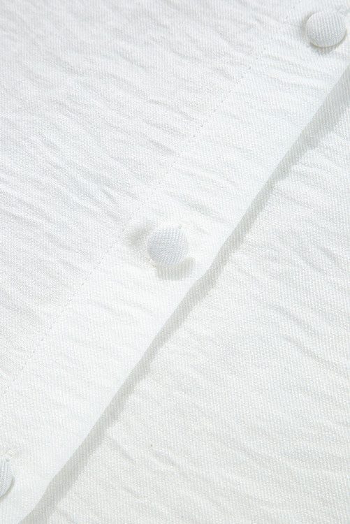 White Lace Trim Button Up Textured Blouse