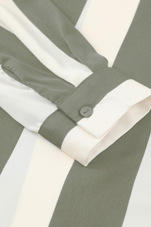 Sage & White Striped Relaxed Hi Lo Button Up Shirt