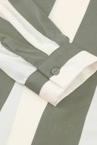 Sage & White Striped Relaxed Hi Lo Button Up Shirt