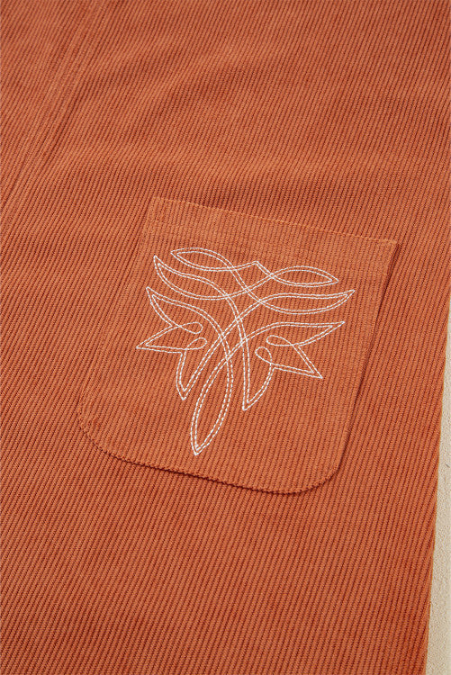 Rust Corduroy Western Embroidered Pocket Shift Sleeveless Mini Dress