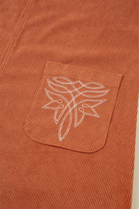 Rust Corduroy Western Embroidered Pocket Shift Sleeveless Mini Dress