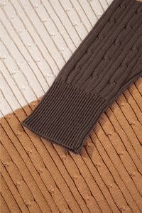 Khaki and Brown Colorblock Cable Knit Cotton Crew Neck Sweater