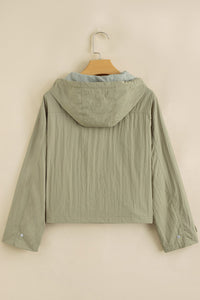 Light Olive Green Cropped Zip Up Hooded Utility Jacket