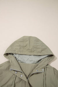 Light Olive Green Cropped Zip Up Hooded Utility Jacket