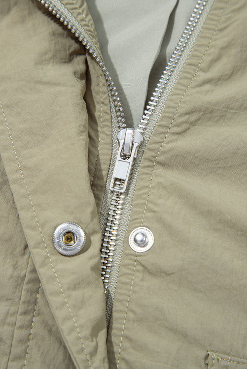 Light Olive Green Cropped Zip Up Hooded Utility Jacket