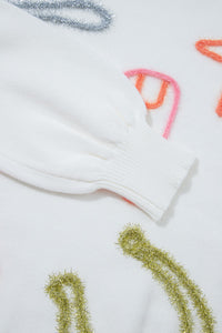 Green and Orange Tinsel Western Horseshoe and Boots Accented White Sweater