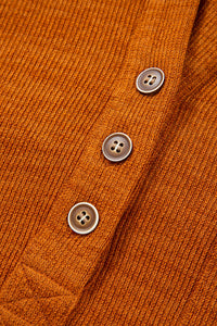 Rust Diamond Pattern Chest Pocket Hooded Henley Top